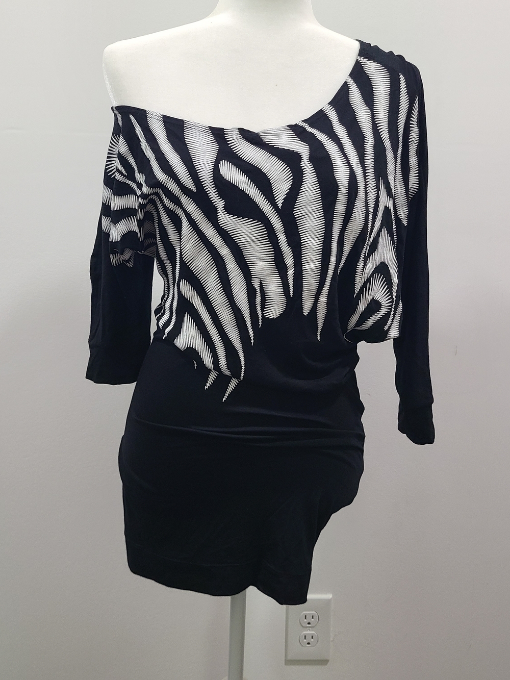 Must Have Black and White One-Shoulder Zebra Print Tunic